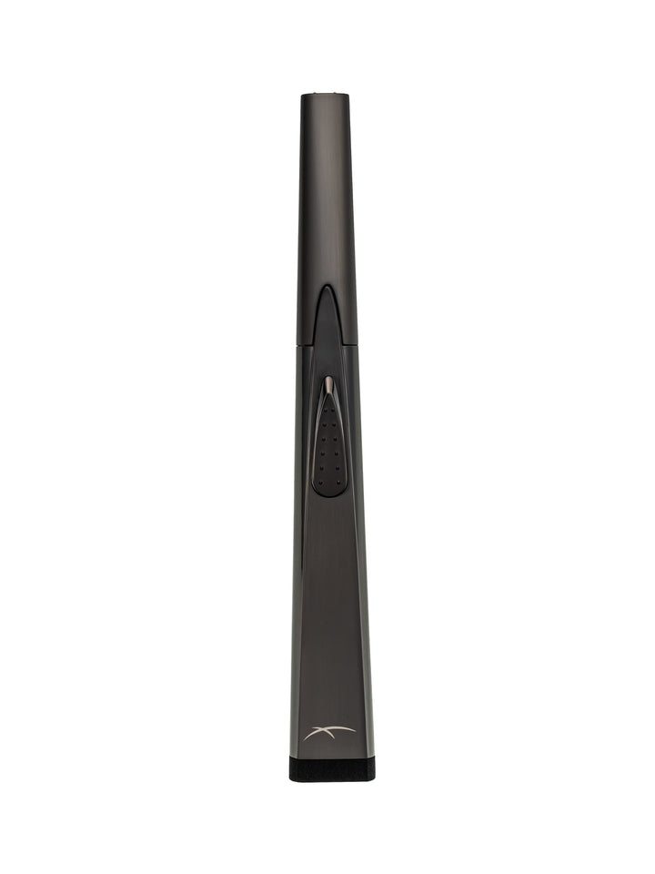 Sizzle Sleek USB rechargeable lighter in pewter metal casing standing upright