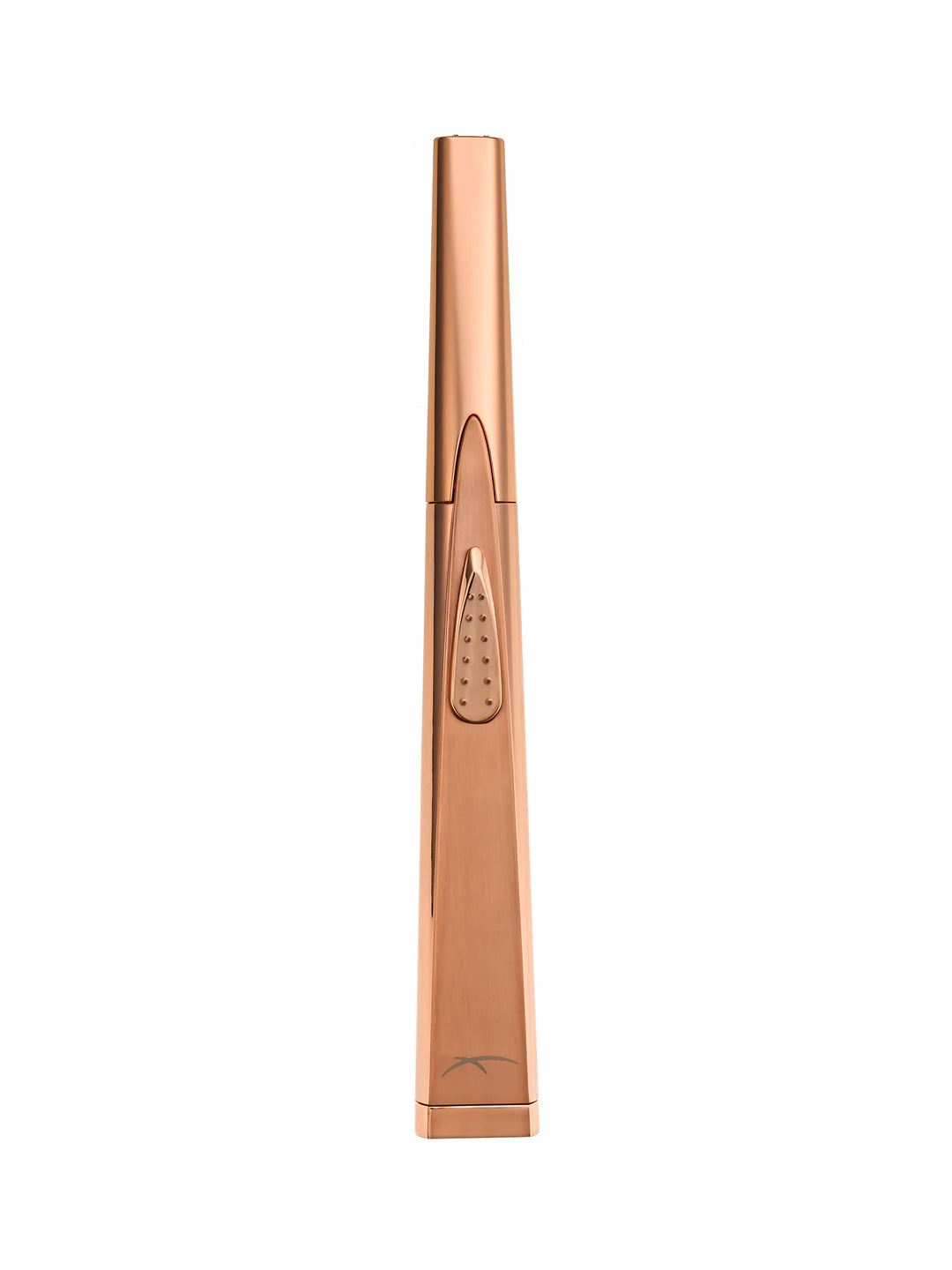 Sizzle Sleek USB rechargeable lighter in rose gold metal casing standing upright