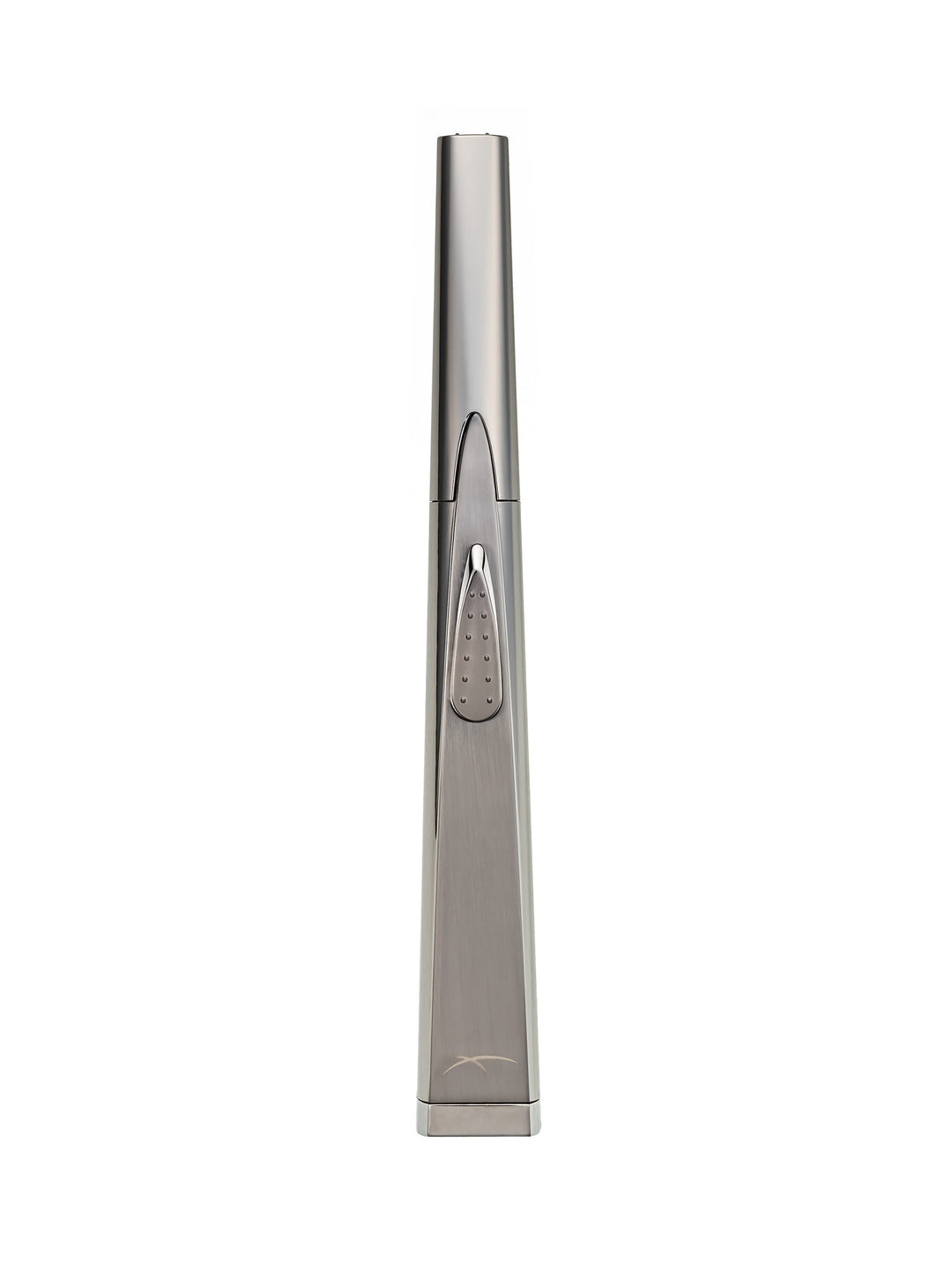 Sizzle Sleek USB rechargeable lighter in silver metal casing standing upright