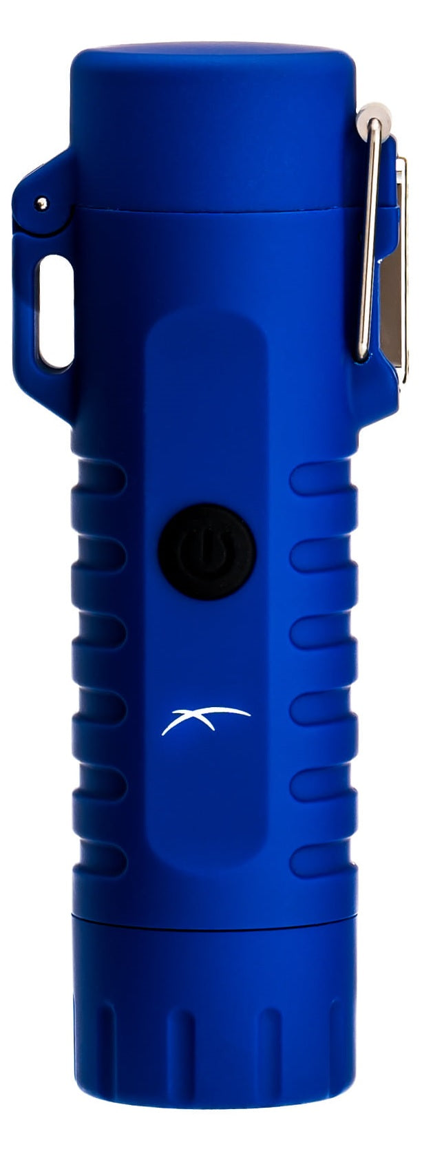 A Sizzle Survival USB rechargeable lighter/flashlight in blue waterproof casing